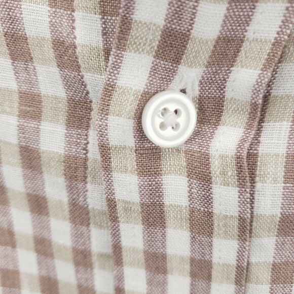 The Mens Store Bloomingdales Shirt Mens XL Brown White Check 100% Linen - Picture 5 of 9
